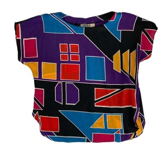 Vintage Tops - Vintage drop shoulder sleeve geometric pattern sheer fabric blouse